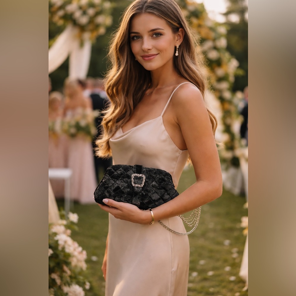 New Sam Edelman Brit Frame Velvet Black Clutch